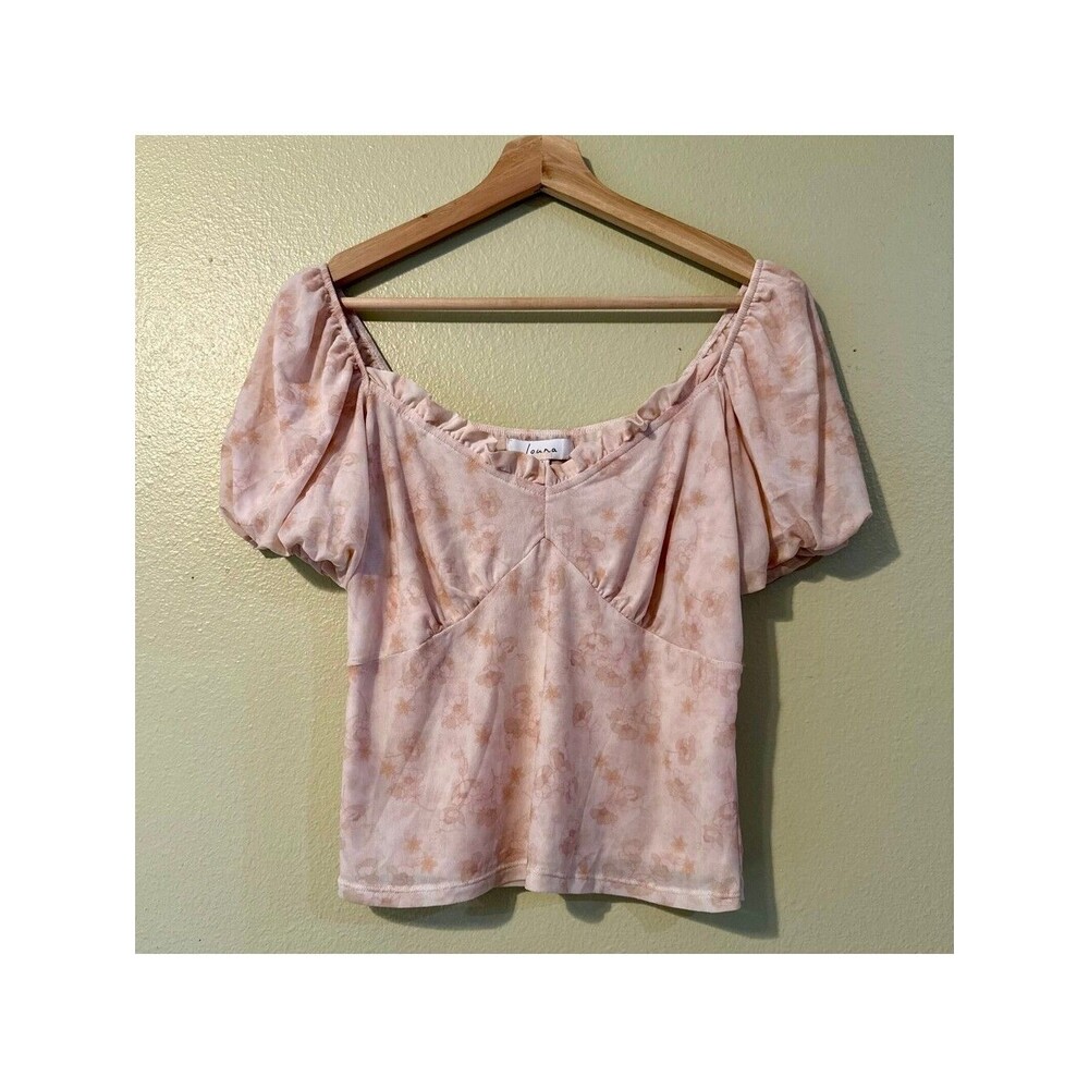 Louna Women's Pink Puff Sleeve Top with Subtle Floral Print M
